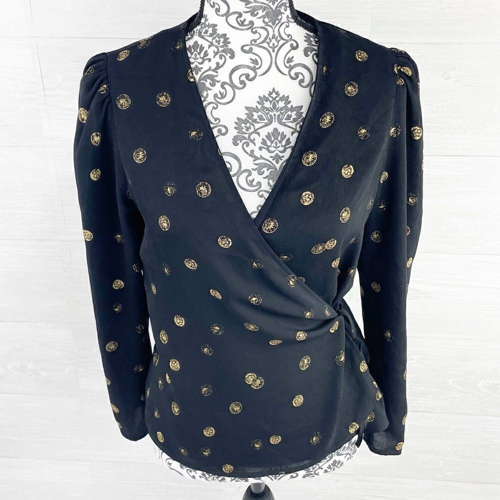 & Other Stories Print Metallic Spot V-Neck Wrap Top